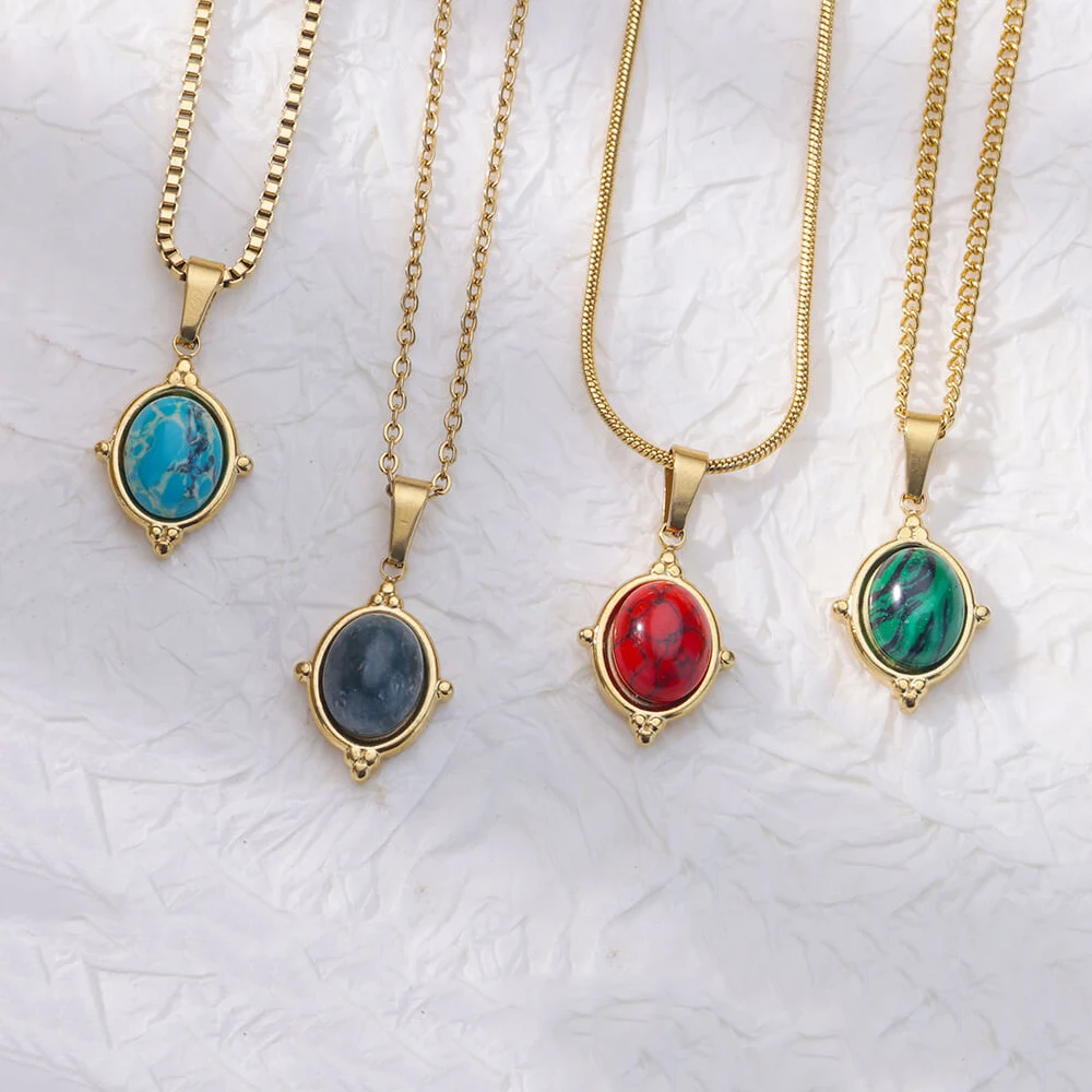 

Oval Resin Necklaces For Women Gold Plated Stainless Steel Chain Stone Necklace Pendant Jewelry 2023 Birthday Gift Collier Femme