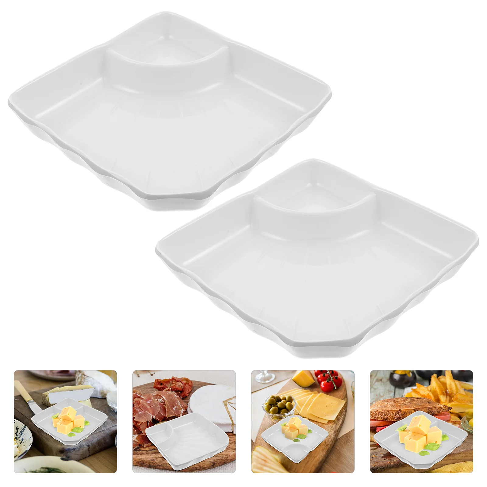 

Snack Serving Trays Plate Dumpling Dipping Dish Separated Dinner Sauce Holder Dishes Compartment Square Plates Cutlery