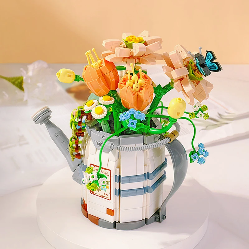 

Мини-идея для полива цветов в горшке строительный блок MOC креативный букет растений домашний декор Кирпичи Детские игрушки Подарки для детей
