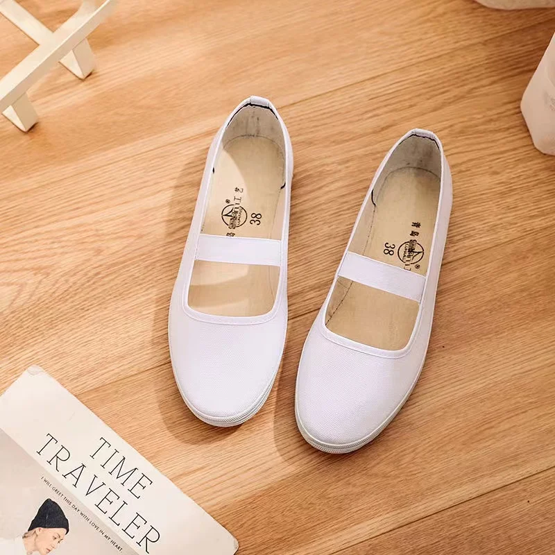 Women's White Dance Performance  Gymnastics  Canvas Shoes Children's White Shoes Elastic Band Nurse Soft Shoes 2023 New