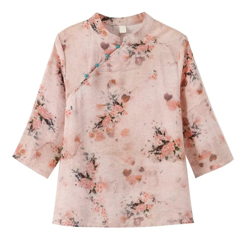 Женские хлопковые блузки в китайском стиле из конопли летние женские рубашки