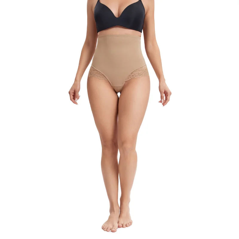 High Waist Tummy Control Panties Women Lace Thong Panty Body Shaper Slimming Underwear Butt Lifter Belly Shaping Cincher Briefs