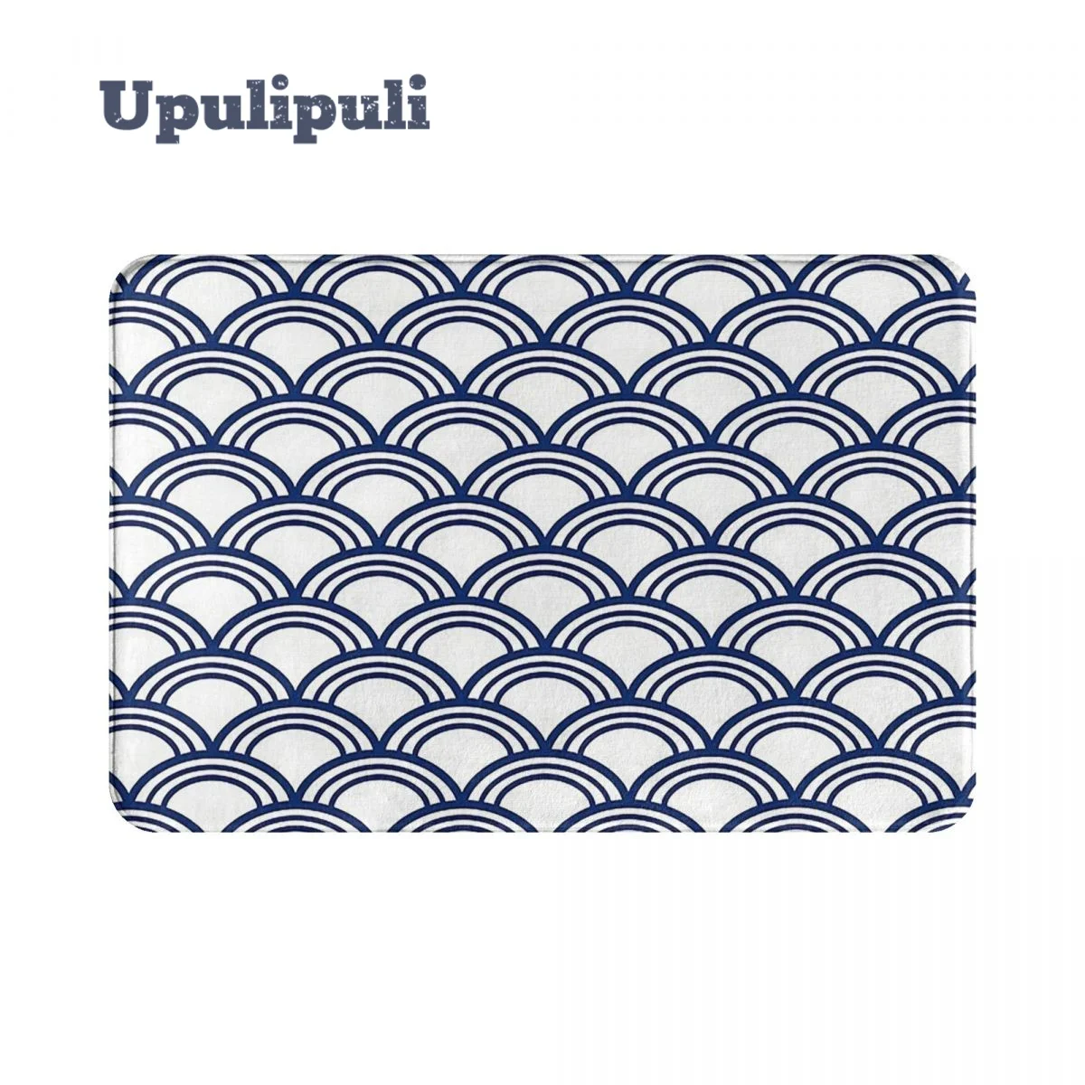 

Royal Blue Seigaiha Waves Pattern Mat Flannel Bath Mat Non-Slip Welcome Mats for Home Kitchen Indoor Outdoor Mats Decorative