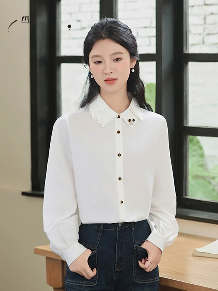 Женские рубашки с длинными рукавами French sle High Sense осень 2024 новая белая рубашка Design