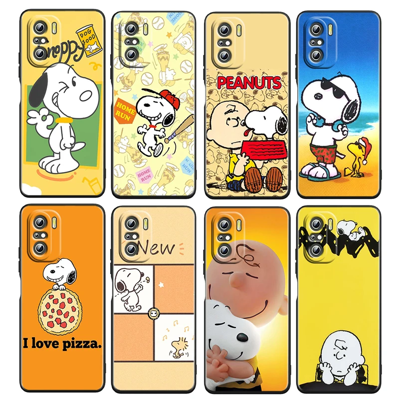 

Cute Charlie Cartoon Snoopy For Xiaomi Redmi K50 K40 Gaming K30 K20 Pro 5G 10X 9T 9C 9A TPU Soft Black Phone Case Fundas Coque
