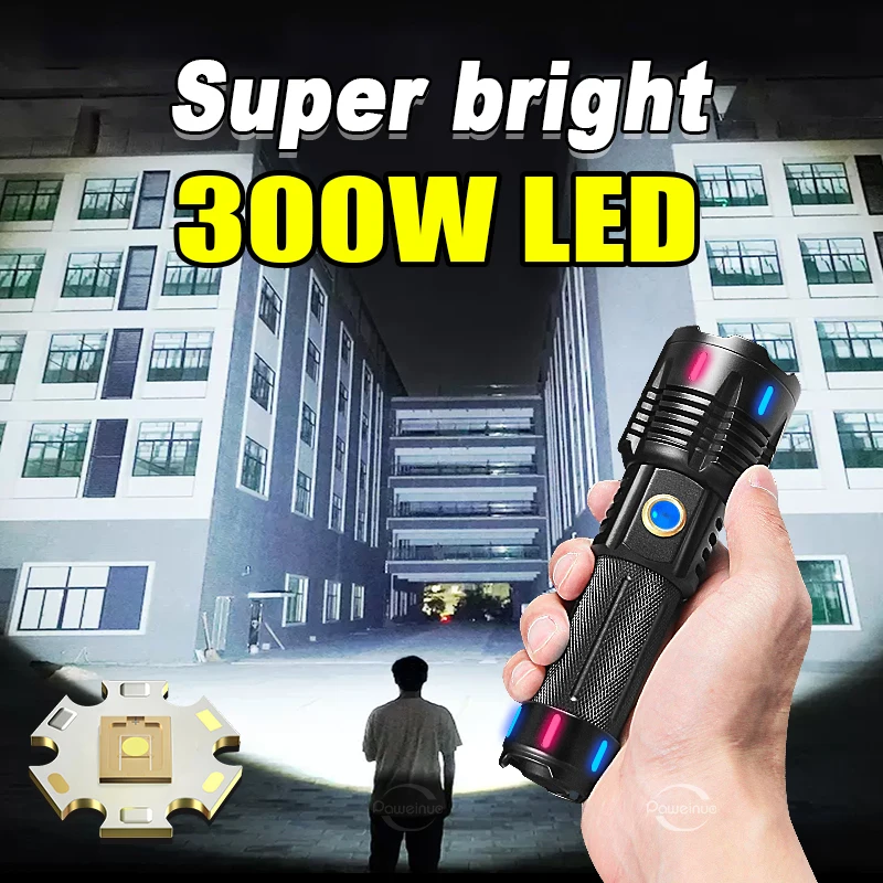 

300W Most Powerful Led Flashlight 18650 XHP90 High Power USB Rechargeable Flash Light Tactical Torch Light IPX6 Camping Lanterns