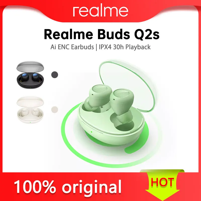 

Наушники Realme Buds Q2s Space Capsule, беспроводные наушники Bluetooth Dolby атмосферs Ai ENC, наушники-вкладыши IPX4 TWS, гарнитура 30 часов воспроизведения, умное ка...