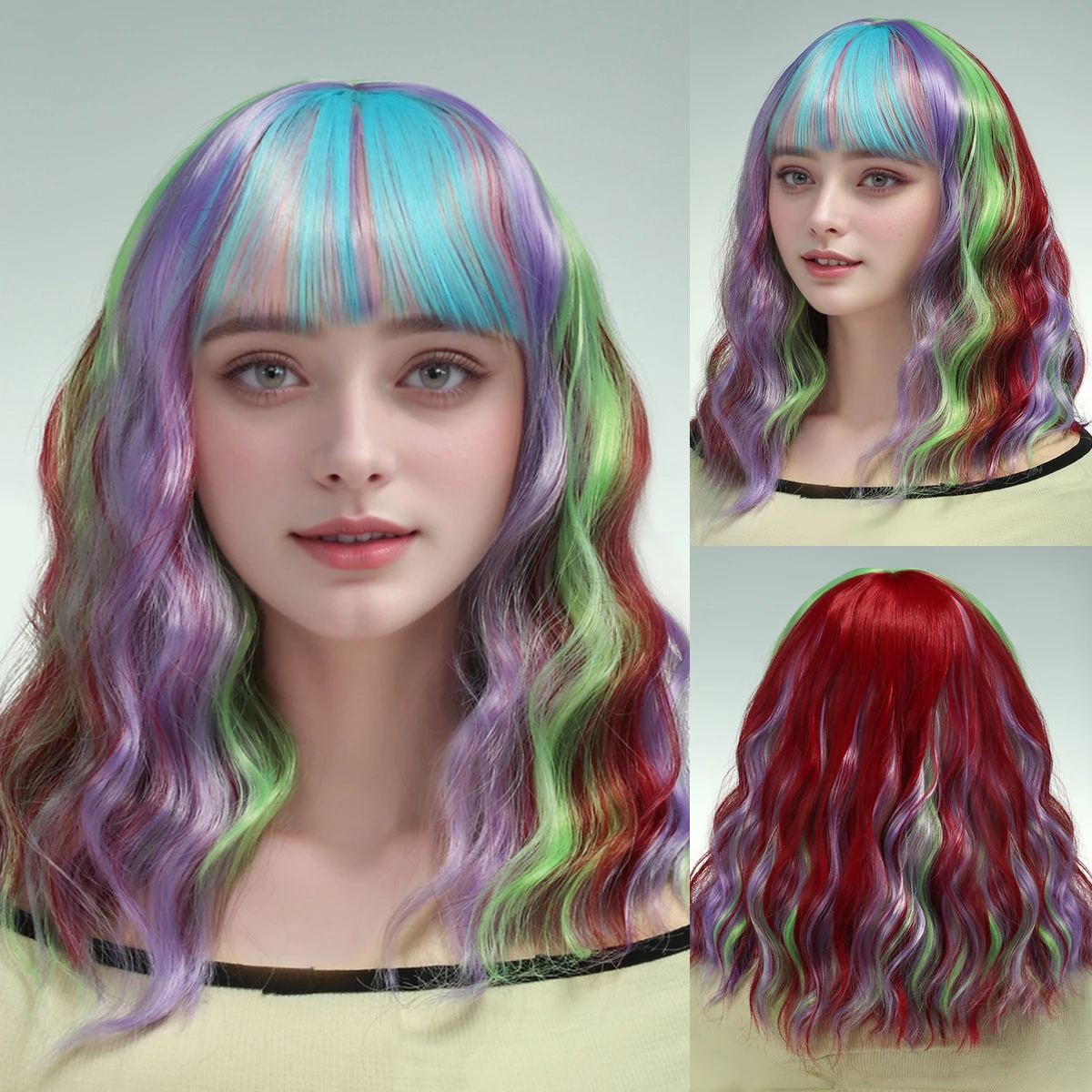 16-дюймовый Красочный Синтетический Парик С Короткой Челкой Для Женщин И Девочек
