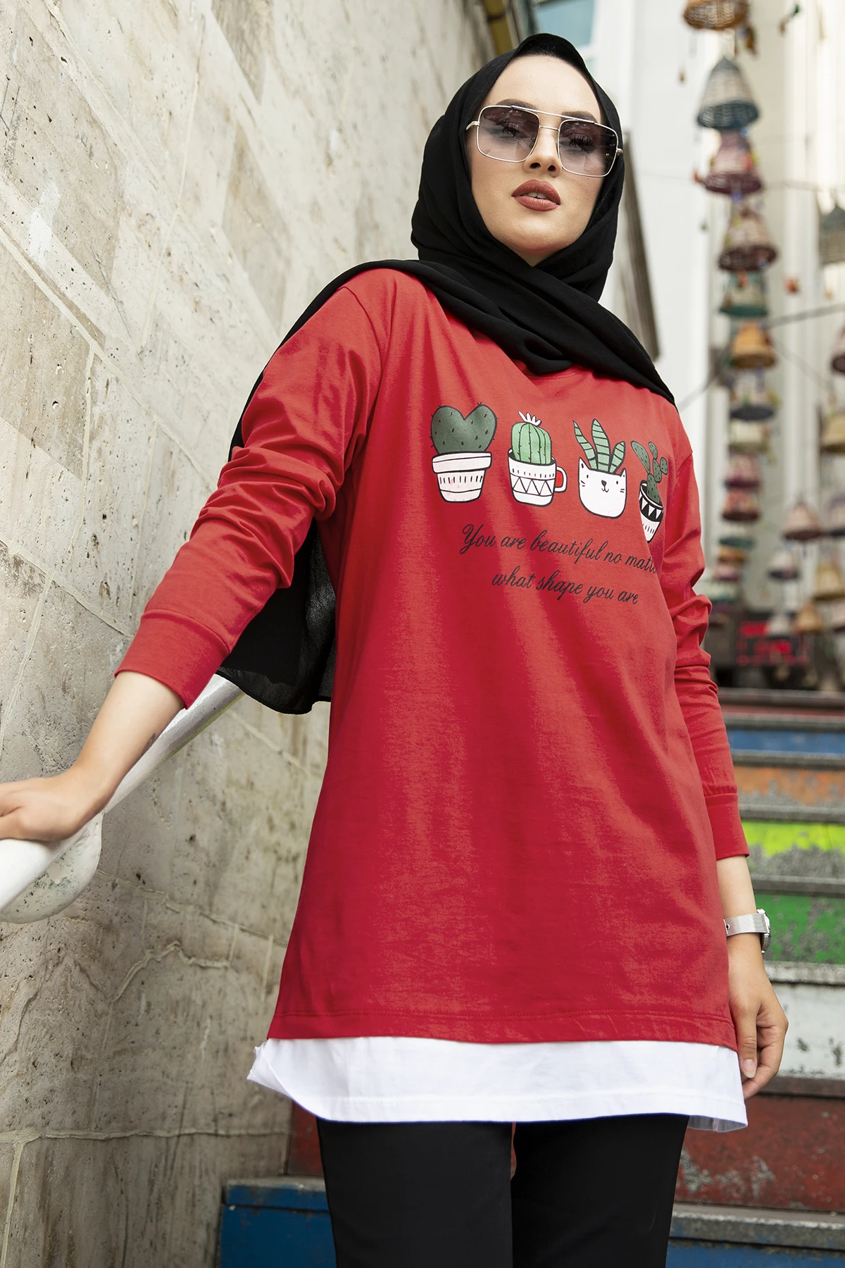 Printed Sweat Tunik NY Red