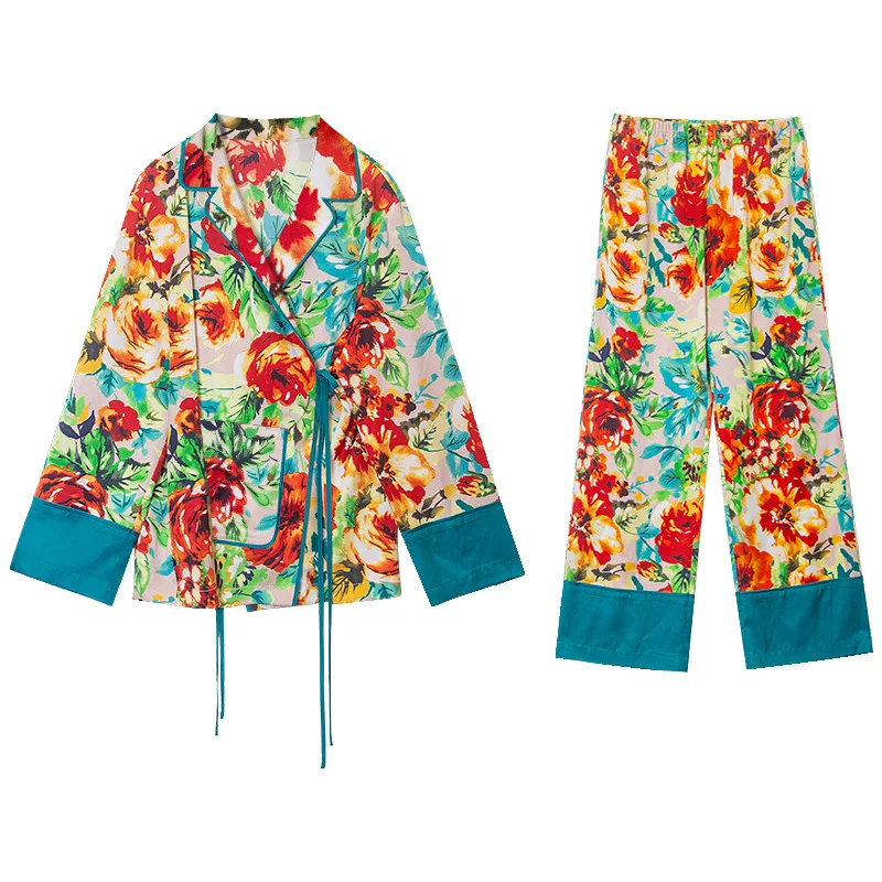 Flower Printing Designer Clothes Women Luxury Two Piece Sets Womens Outfits Pyjamas Night Wear For Women Free Shipping Loungeset