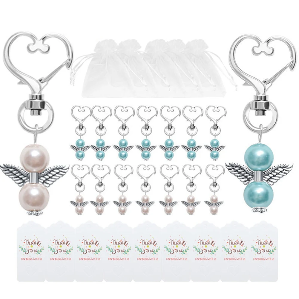 

20Pcs Guardian Angel Keychain Wedding Baptism Mini Keepsake Wings Pendant Decorative Jewelry,Pink+Blue