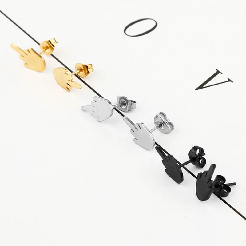 

6colors Middle Finger Hand Palm Earrings Man Women Lovers' Titanium Steel Hip-Hop Punk Stud Earrings Tinny Statement Jewellery