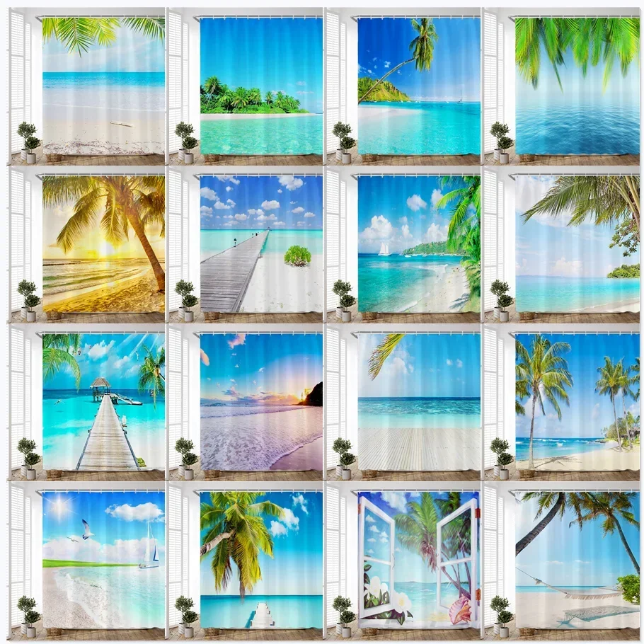 Занавески для душа с изображением пальмы и океана тканевые шторы крючком