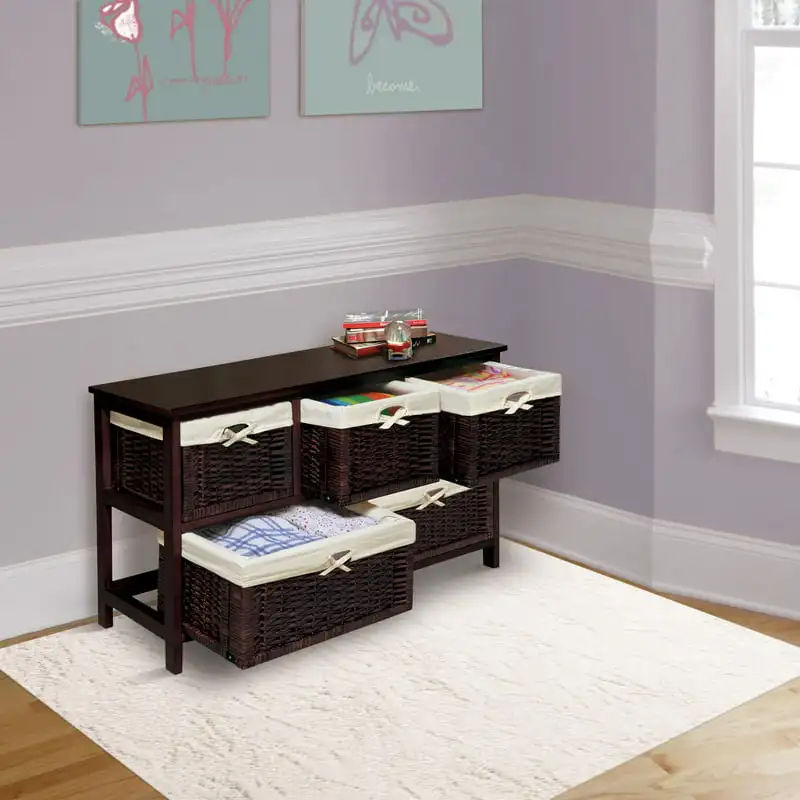 

Drawer Storage Unit with Wicker Baskets -Espresso Bracelet rack wall Wicker basket Cute storage Laundary baskets Foldable storag