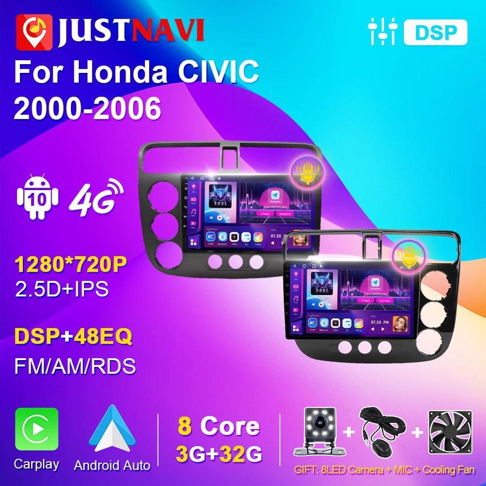 

JUSTNAVI for Honda CIVIC 2000-2006 2din Car Radio Stereo Autoradio Multimedia Video Player Navigation GPS Android Auto Carplay