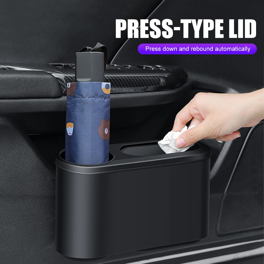

Car Trash Can Mini Garbage Bin with Lid Waterproof Lining Leakproof Hanging Storage Box Detachable Cover Interior Organizer