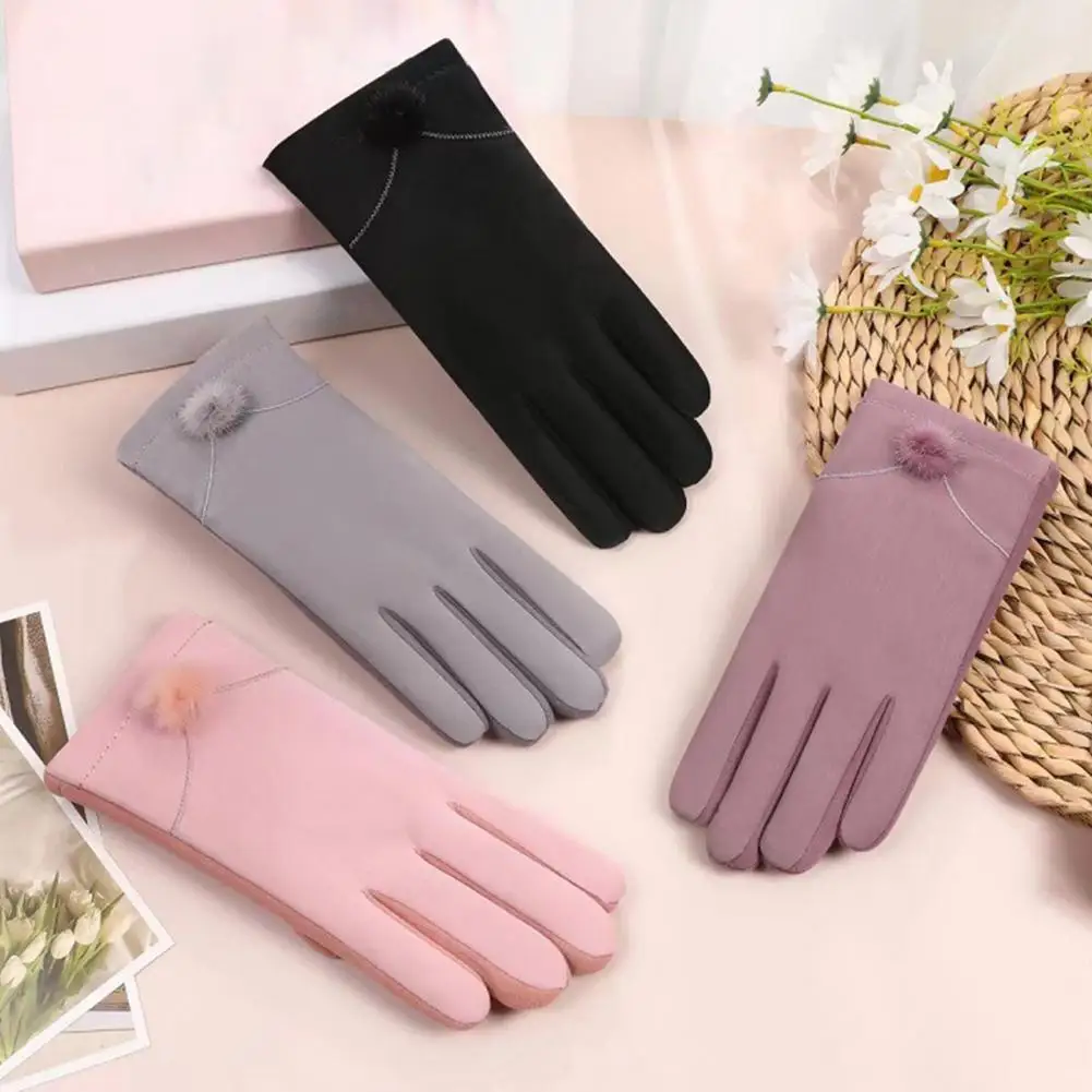 

1 Pair Women Winter Gloves Windproof Solid Color Thick Touch Screen Waterproof Keep Warm Full Fingers Anti-slip Washable Lady Cy