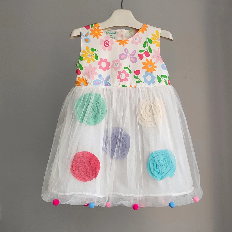 

Toddler Kid Baby Girls Princess Dress Summer Casual Floral Cotton Sleeveless Bow Mesh Dress For Beach Cute 2-5 Years Clothing