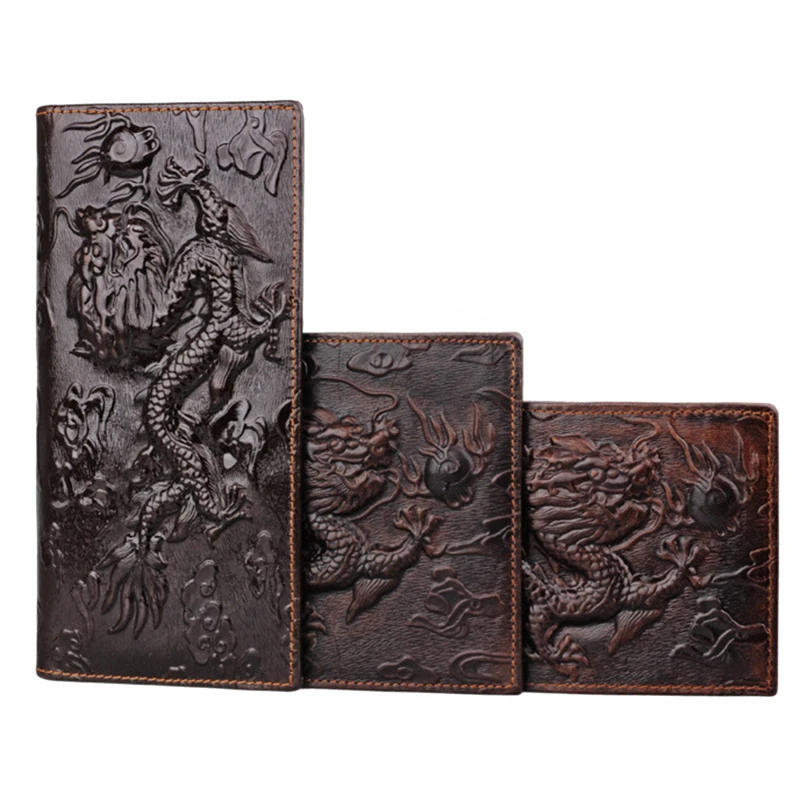 

Leather 3D Embossing Dragon Cloud Totem wallet,Vintage Short Wallet Personality Purse Simple Design Money Clip Wallet