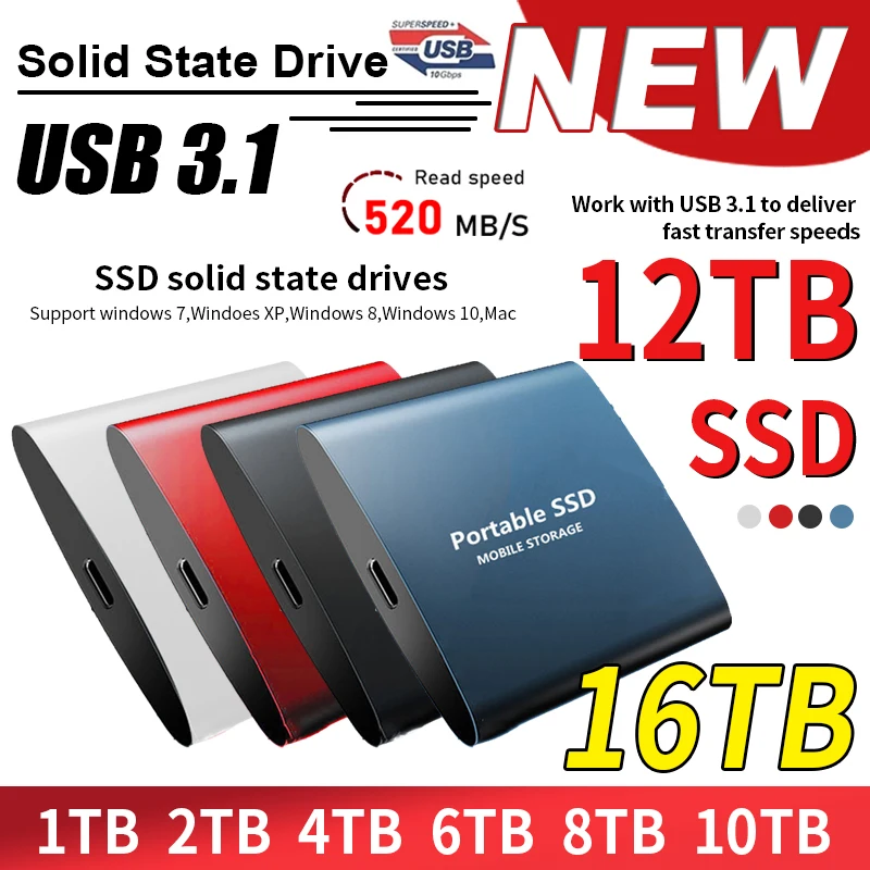 

Portable SSD 1TB External Moblie Solid State Hard Drive High Speed Mass Memory Hard Disk for Desktop PS4 Xbox Laptop Computer