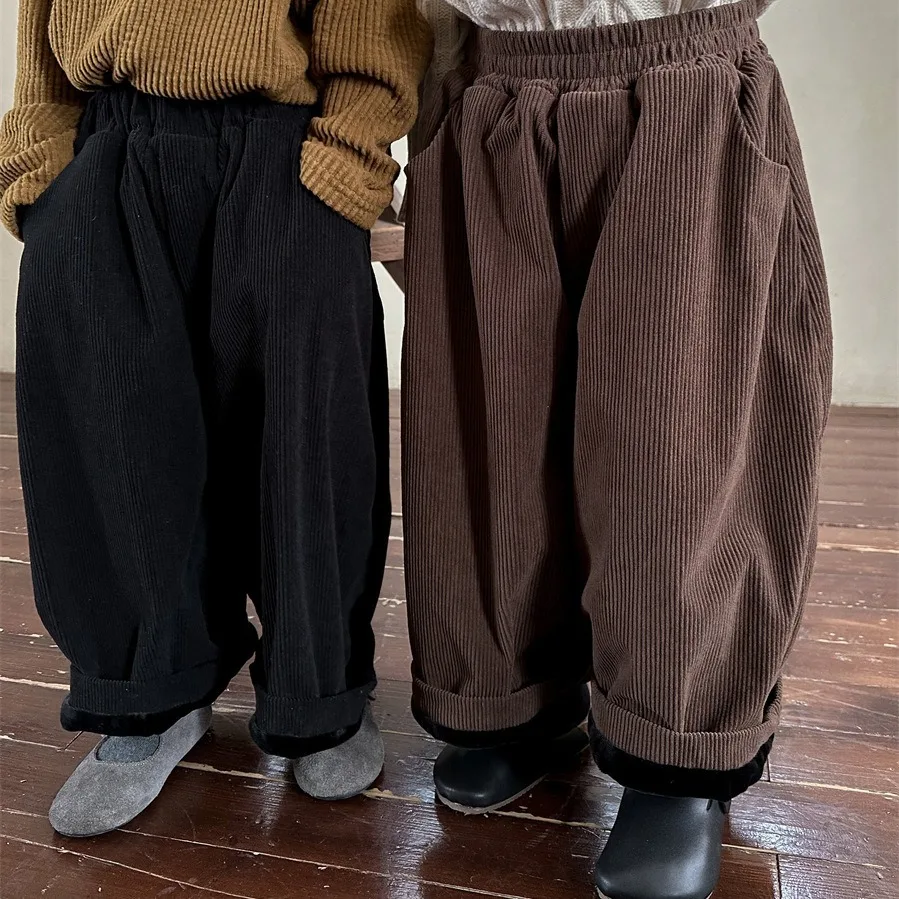 

Kids Pants New Winter Children Clothing Thickening Corduroy Trousers Boys and Girls Baby Plush Loose Fitting Radish