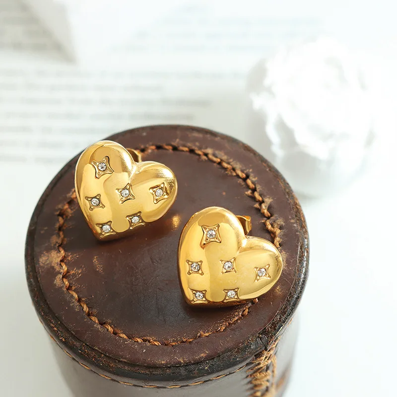 

Женские позолоченные серьги в форме сердца, из нержавеющей стали