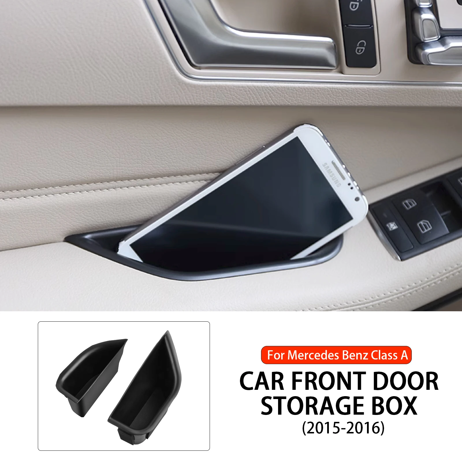 

2x Car Front Door Storage Box Organizer Container Holder For Mercedes Benz Class A GLA CLA W176 X156 C117 2015-2016 Left Driver