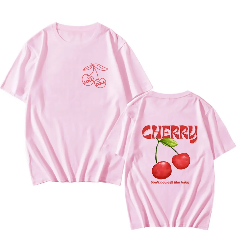 

CouCou Cherry T-shirt 100% Cotton Slight Strech Tees Men/Unisex Crewneck Shirts Print Fruit Graphic T Shirt Short Sleeve Tshirt