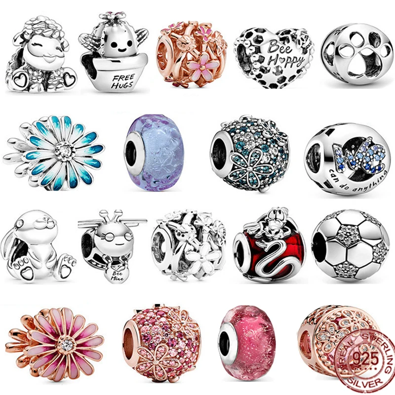 

Amazing 925 sterling silver cute rabbit pottery heart-shaped daisy beads suitable for original Pandora bracelet DIY jewelry