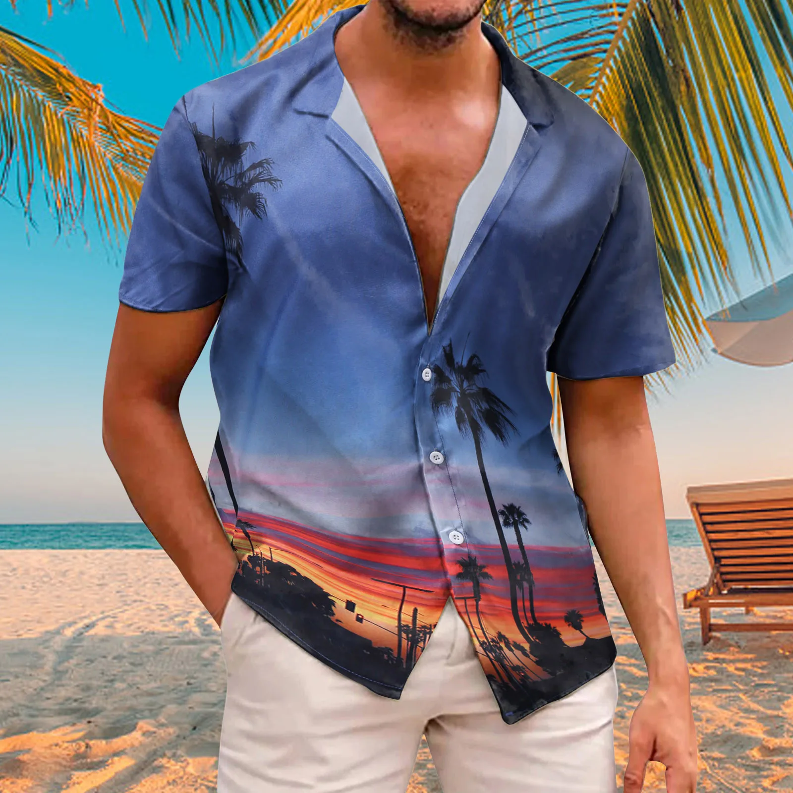 

Men's Summer Fashion Tops Shirt Seaside Beach Hawaiian Button Leisure Shirt Short Sleeve Casual Top Blouse Chemise Solid Shirts