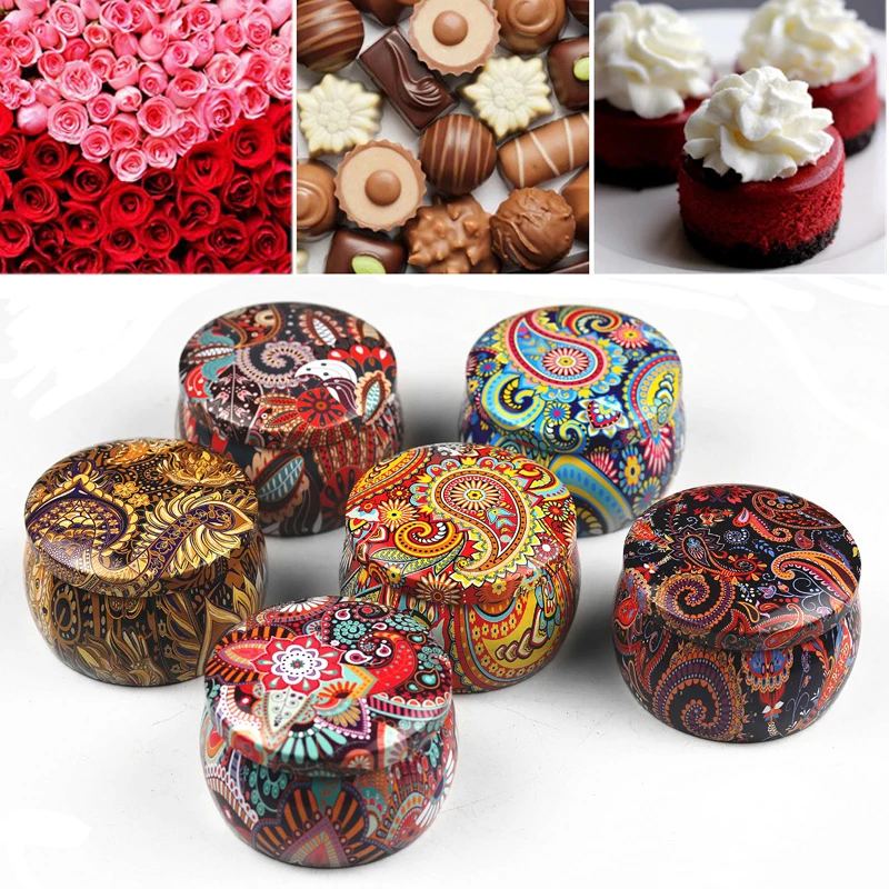 

Богемная жестяная коробка в форме барабана, принадлежности для свечей, ретро упаковочные банки для цветочного чая, банки, банки для домашнего декора, пустые банки