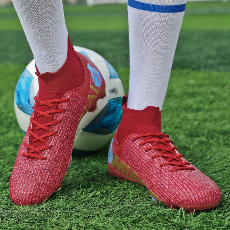 2022 New Football Shoes 31-49# High Ankle AG/TF Lace Up Outdoor Sports Boots  Breathable Lightweight Cleats Large Size