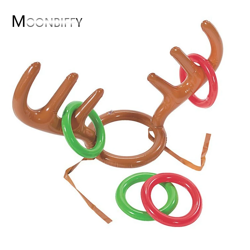 Inflatable Santa Funny Reindeer Antler Hat Ring Toss Christmas Kids Gift New Year Outdoor Inflated Toys Christmas Game