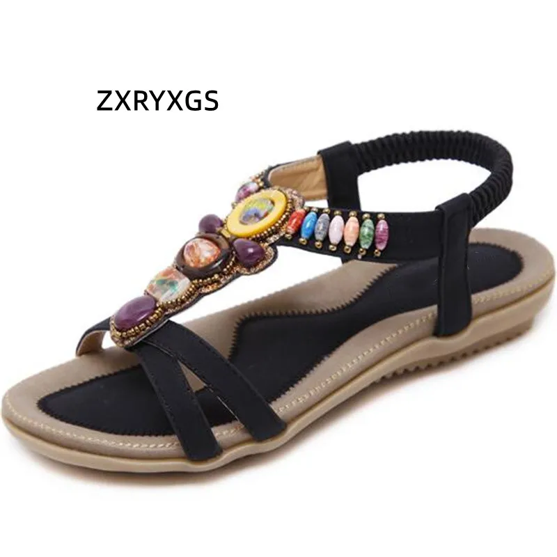 

2022 New Summer Bohemian Beach Sandals Beaded Spell Colors Women Fashionable Sandals Flat Casual Shoes Big Size Women's Sandals