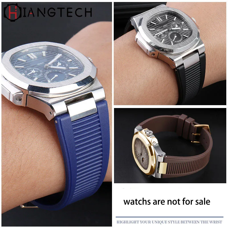 Hiangtech Stainless Steel Adapter Nautilus Rubber Strap compatible with Patek Philippe Watch Strap 5711/5712/5726 25mm bracelet enlarge