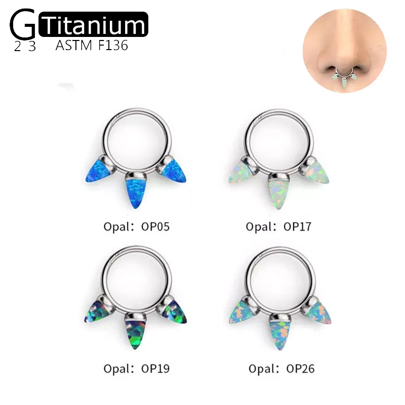

G23 Titanium Nose Ring 3 Drop-Shaped Opal Punk Unisex Nasal Septum Ring Piercing Jewelry Earrings