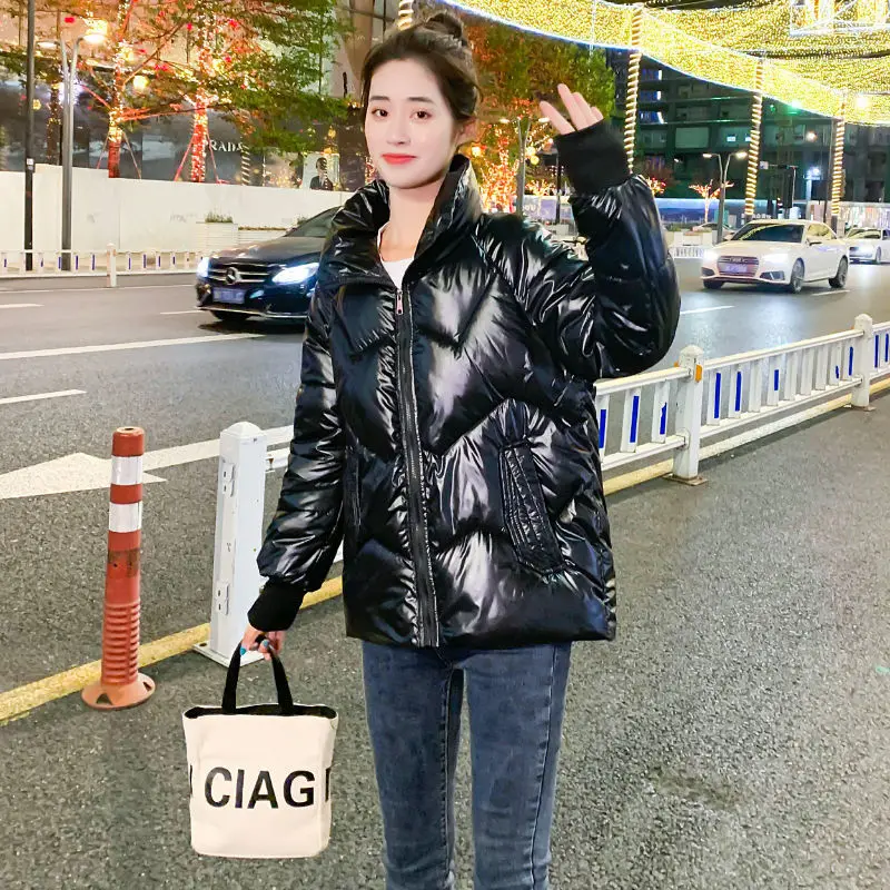 Winter Thick Warm Short Parkas Women Fashion Black Stand Collar Jacket Women Zipper Down Cotton Coat Female Ladies
