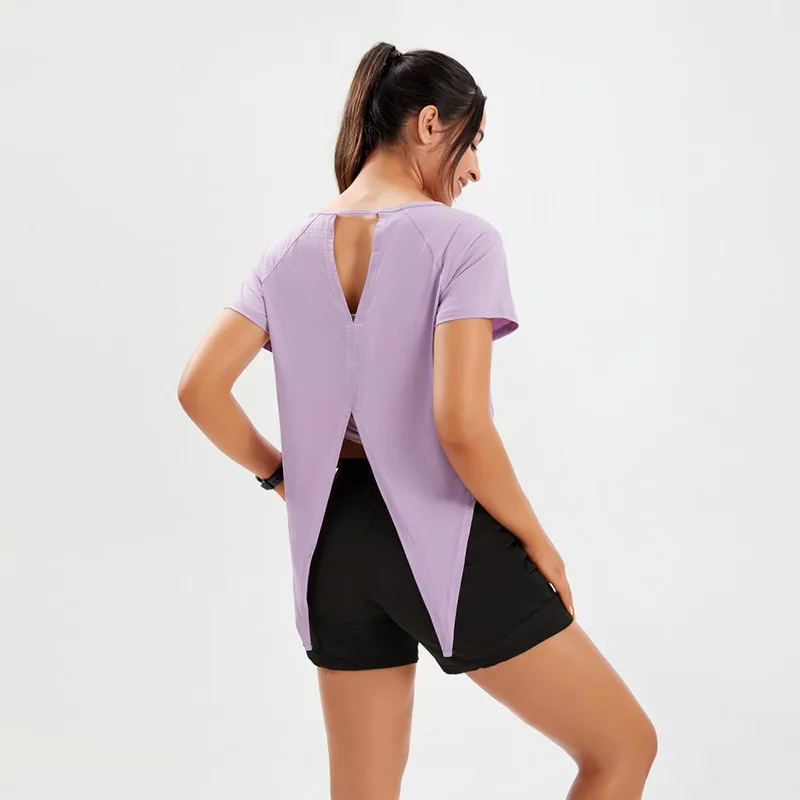 Женская Спортивная футболка для йоги стрейчевая Мягкая из 90% нейлона 10% спандекса