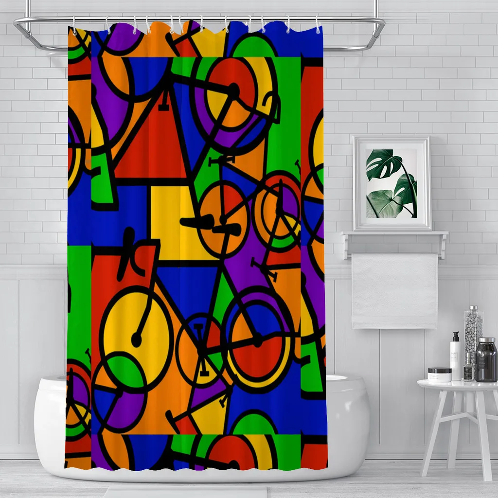 

Bicycle Mosaic Bathroom Shower Curtains Bicycle Bike Cycling Waterproof Partition Curtain Funny Home Decor Accessories