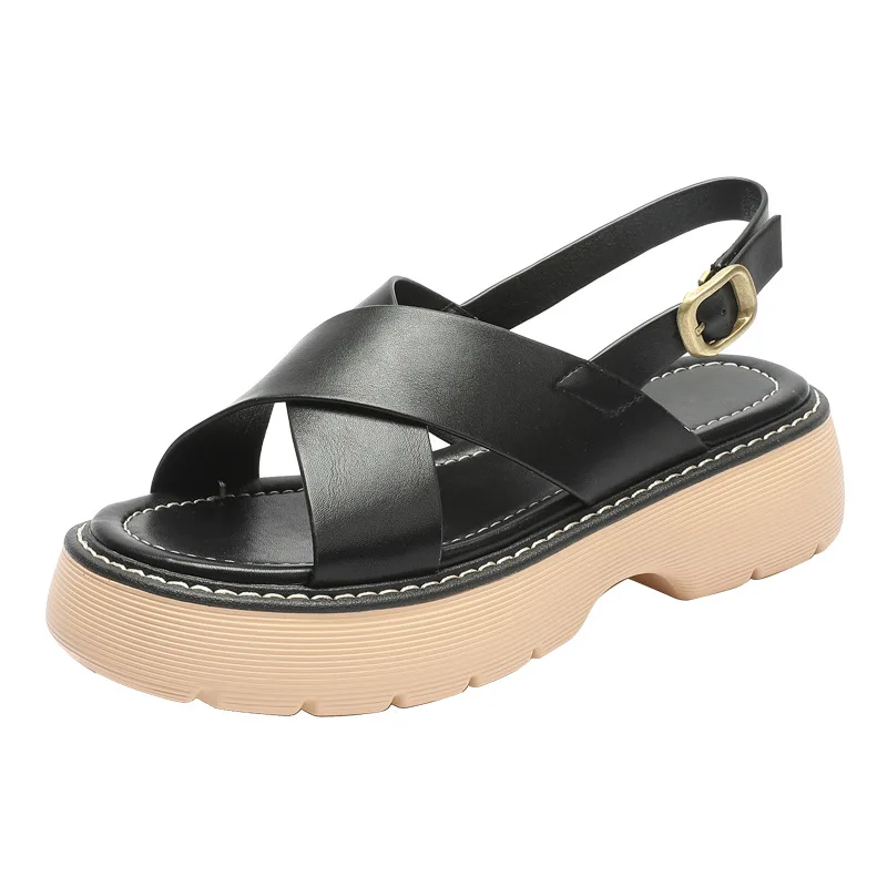 

Women Sandals Roman 2022 Summer New Real Leather Ladies Sandals Platform Fashion Sandals Girl Slim Fit Leisure Durable