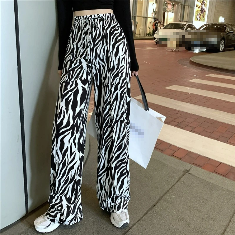 

2023 Summer New High Waist Wide Leg Pants Women's Loose Straight Barrel Zebra Pattern Hong Kong Style Thin Drop Floor Towers