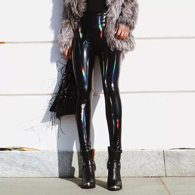 Women PU Leather Leggings Black Leather Pencil Pants Women High Waist Sexy Skinny Thin Leather Trousers Leggings