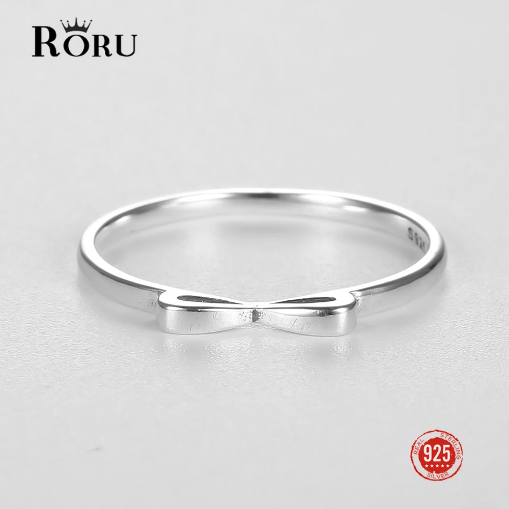 

RORU 925 Sterling Silver Gift with Bow Finger Rings for Women Vintage Retro Stack-able Rings Band Silver Fine Jewelry 2022