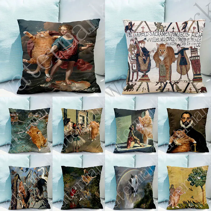 

Funny Cute Lover Cat Pillowcase Eco Cushion Cover 45*45 Polyester Throw Pillow Cover Sofa Car Home Decor Room Decoration
