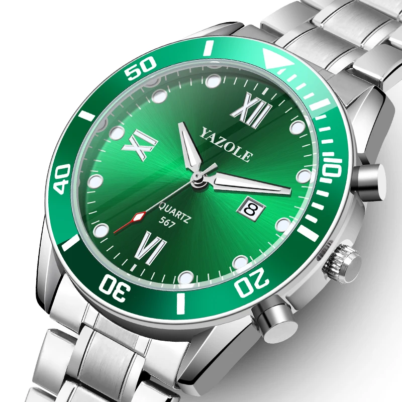 

Yazole 2022 fashionable men's quartz watch calendar luminous waterproof steel band Watch noble charm men's Style Butterfly Card