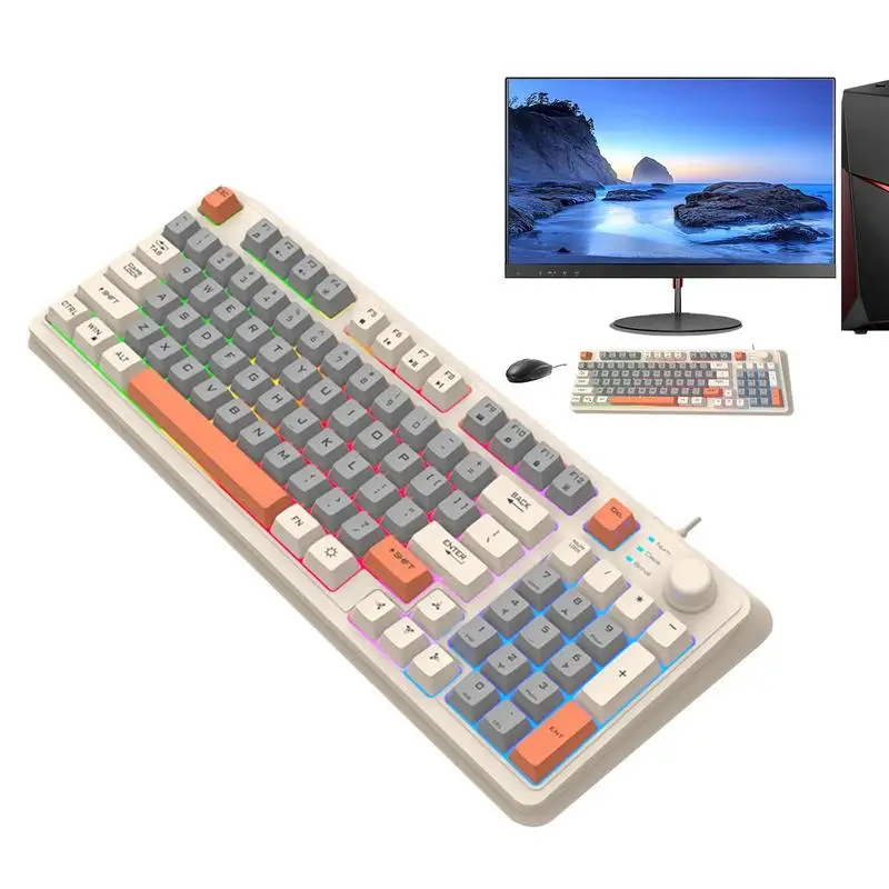 

Игровая клавиатура с подсветкой, светящаяся клавиатура для ПК с отдельными кнопками громкости и 94 клавишами для игровой комнаты, Интернет-кафе, дома