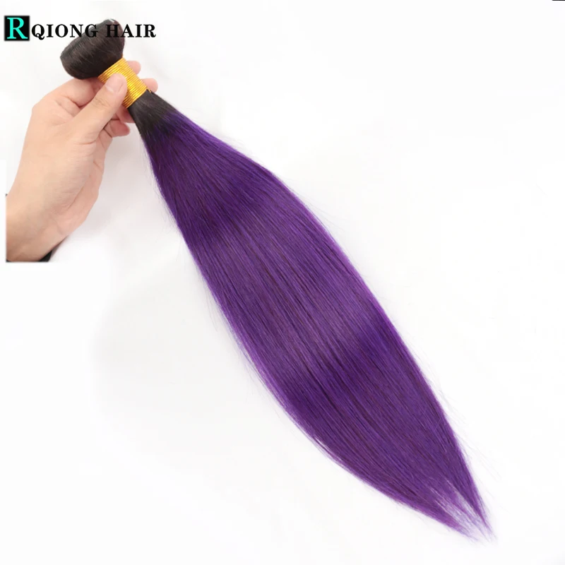 

Черные фиолетовые прямые бразильские пучки волос с темными корнями, 100% человеческие волосы, волнистые волосы Remy, розовые, оранжевые, синие ц...