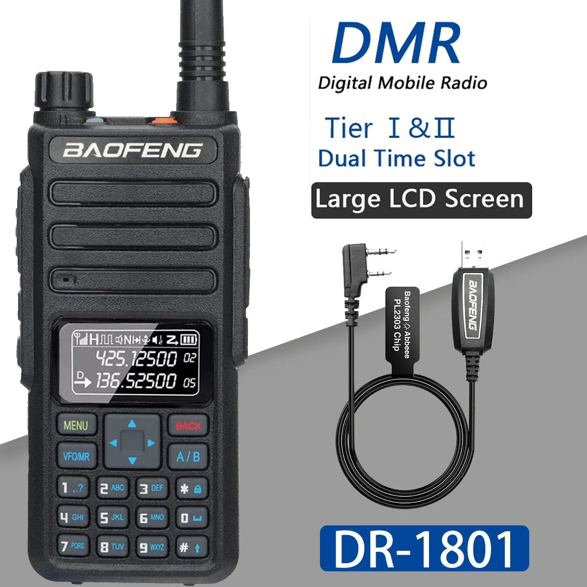 

Baofeng DR-1801 Walkie Talkie DMR Two Way Radio Dual Band Tier I Tier II Dual Time Slot Uhf Digital Poste Radio