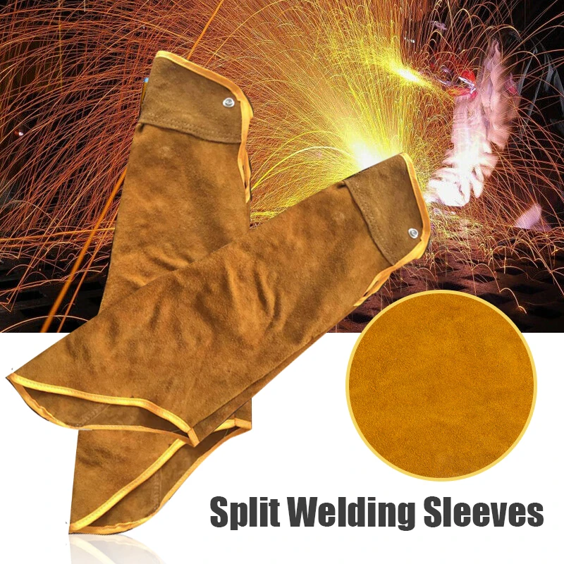 1 Pair Heat Resistant Welding Arm Sleeves Protection Cuff Safety For Workers Cowhide Leather Welded Sleeves Spark-proof