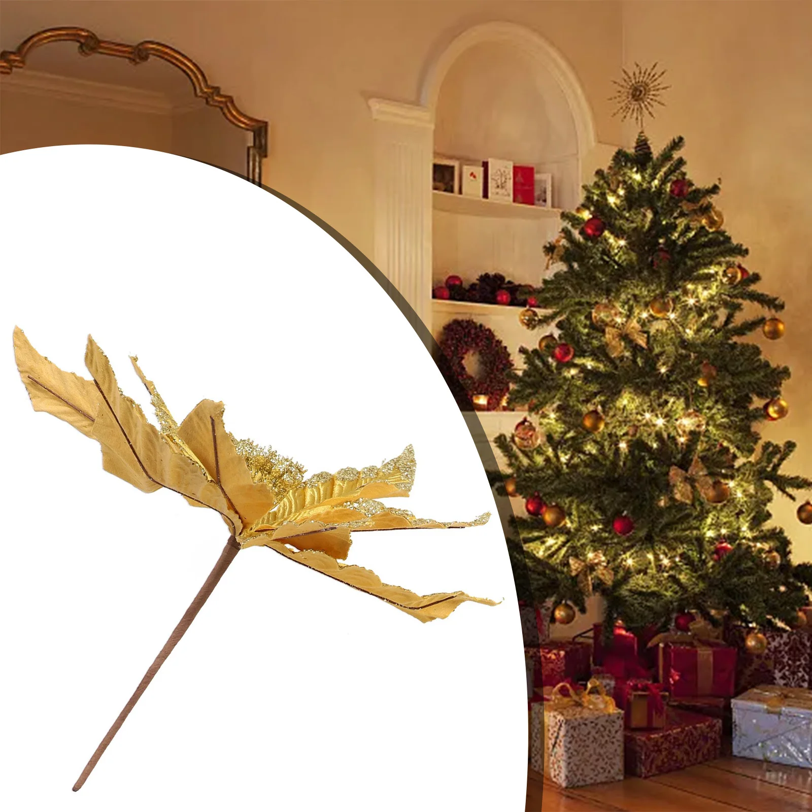 1 шт. 20/25 см блестящие искусственные рождественские цветы пуансеттии мурея